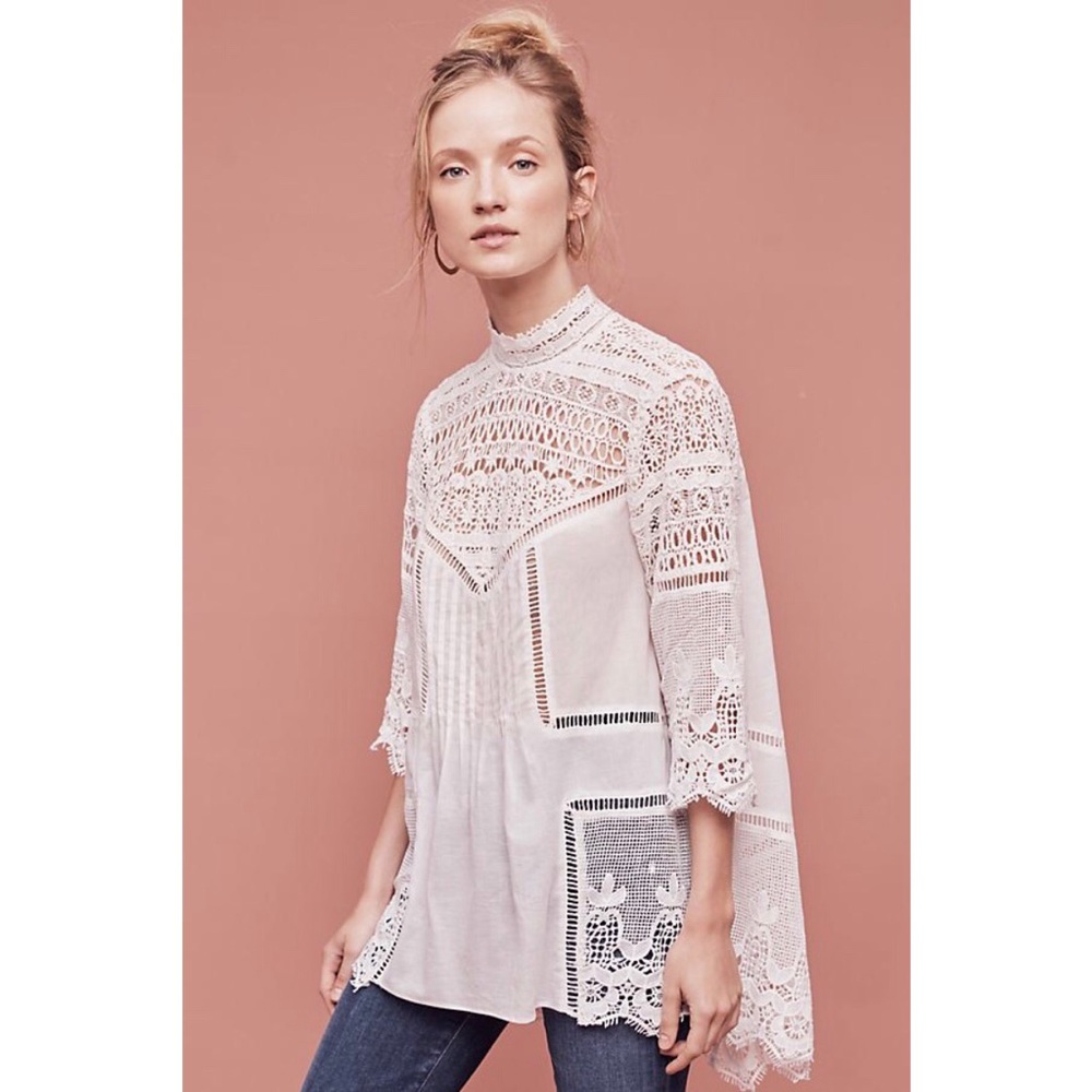 Anthropology Plenty Victoria Lace Ivory Tunic